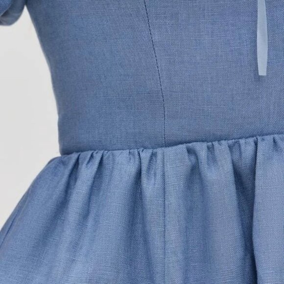 NEW NWT Reformation Malvina Linen Puff Sleeve Viola Mini Dress Blue Size 10 - Picture 4 of 9